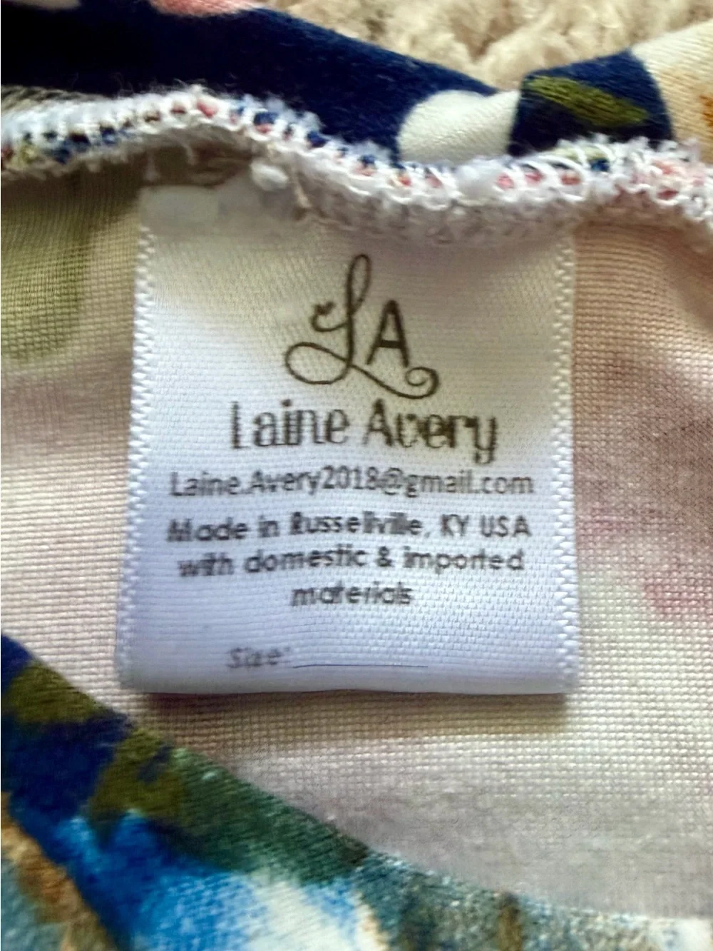 Handmade Laine Avery Navy Floral Polka Dot Swing Dress with Pink Accents